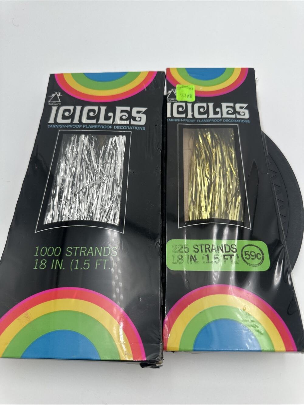 Silver, Gold Vintage MCM National Christmas Tree Tinsel Icicles Rainbow